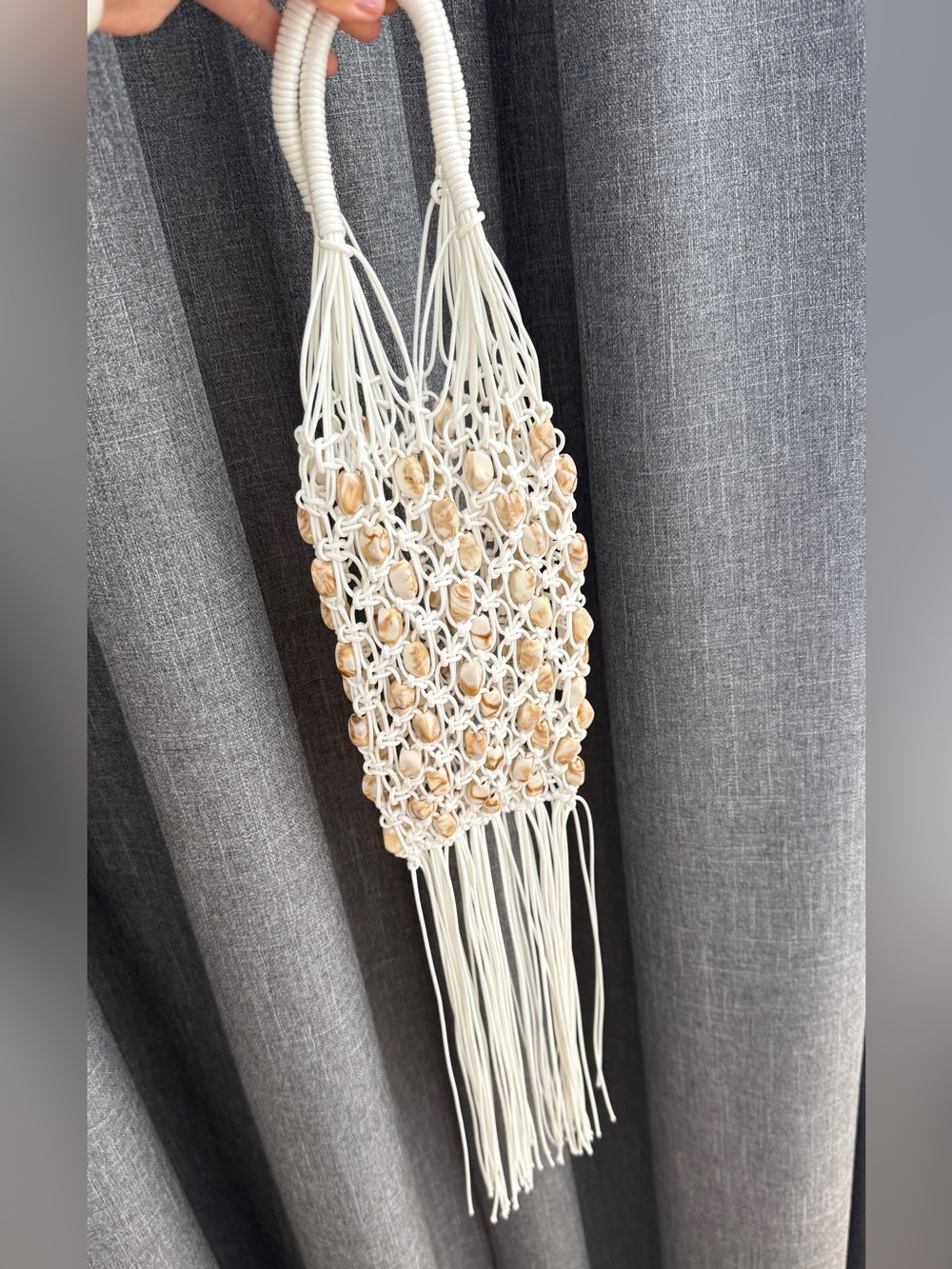 Handmade Cream Shell Macramé Bag with Natural Shell Accents